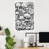 Mushroom-Linie zeichnend Poster (Heimbüro)
