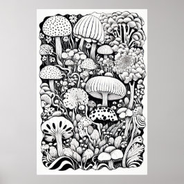 Mushroom-Linie zeichnend Poster