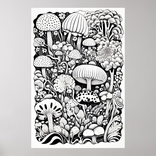 Mushroom-Linie zeichnend Poster (Vorne)