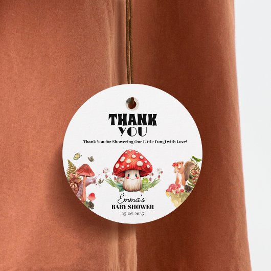 Mushroom Little Fungi Forest Greenery Baby Shower Geschenkanhänger
