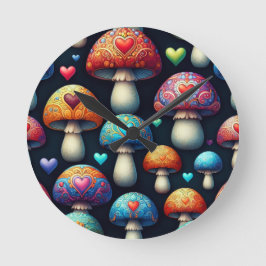Mushroom Love Runde Wanduhr