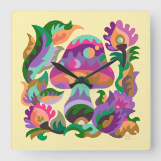 Mushroom Magic Rainbow Trivet Quadratische Wanduhr