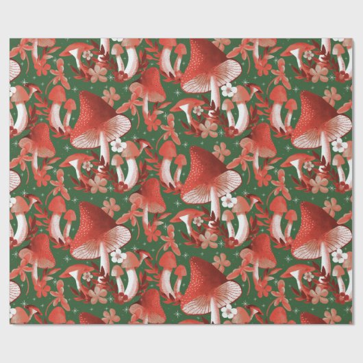 Mushroom Magic Red and Green Tissue Paper Geschenkpapier (Flach)