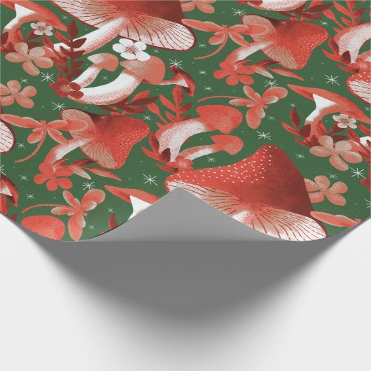 Mushroom Magic Red and Green Tissue Paper Geschenkpapier (Ecke)