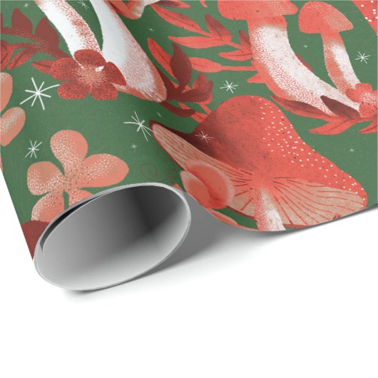 Mushroom Magic Red and Green Tissue Paper Geschenkpapier (Rolleneckpunkt)