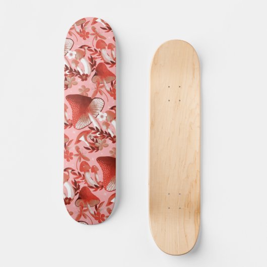 Mushroom Magic rosa und rot Skateboard (Vorderseite)