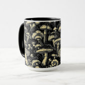 Mushroom Magie: Dicke Schwarz-Weiß-Tasse Tasse (Vorderseite Links)
