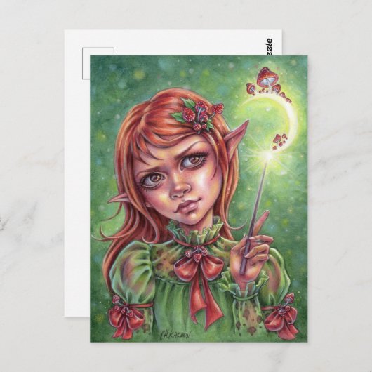 Mushroom Mood Postcard Elf Girl Fantasy Postkarte (Vorne/Hinten)
