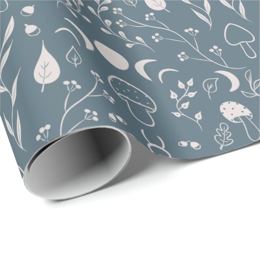 Mushroom Moon Dragonfly Niedliches Herbstmuster Bl Geschenkpapier (Rolleneckpunkt)