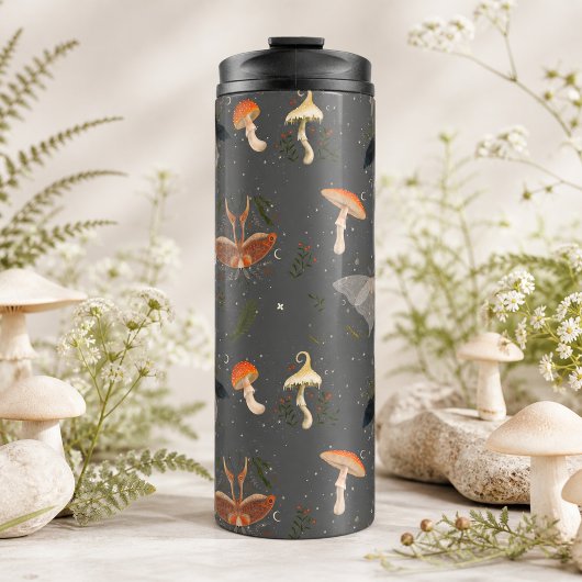 Mushroom Moth Butterfly Pattern Thermosbecher