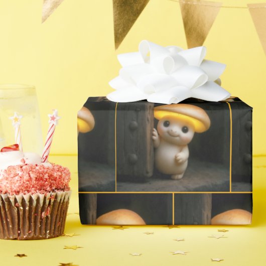 Mushroom Munchkin Peeking Around a Door Geschenkpapier (Geburtstagsparty)