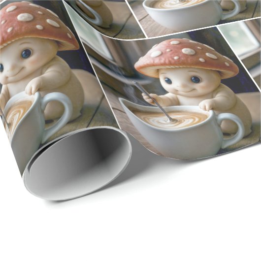 Mushroom Munchkin Stirring Morning-Kaffee Geschenkpapier (Rolleneckpunkt)
