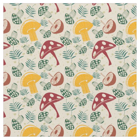 Mushroom-Muster Mitte des Jahrhunderts Stoff (Nahaufnahme)