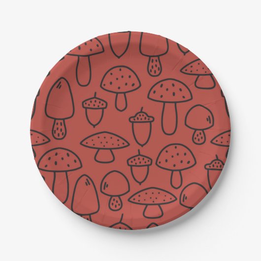 Mushroom-Muster Pappteller (Vorderseite)