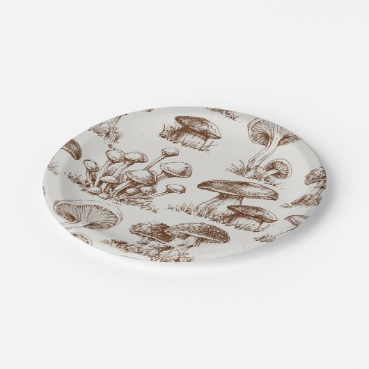 Mushroom-Muster Pappteller (Schrägansicht)