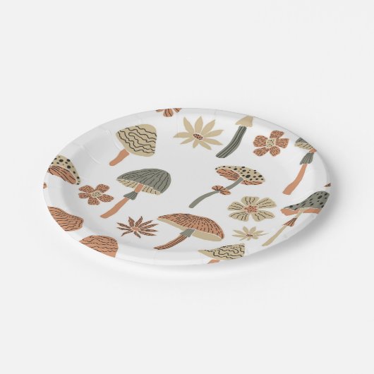 Mushroom-Muster Pappteller (Schrägansicht)