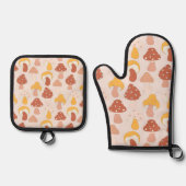 Mushroom Muster Retro Ofenhandschuh & Topflappen-Set (Vorderseite)