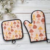Mushroom Muster Retro Ofenhandschuh & Topflappen-Set