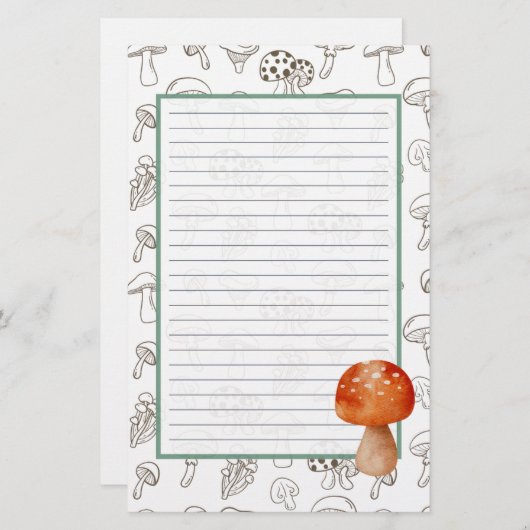 Mushroom Pattern Stationery Briefpapier (Vorne/Hinten)
