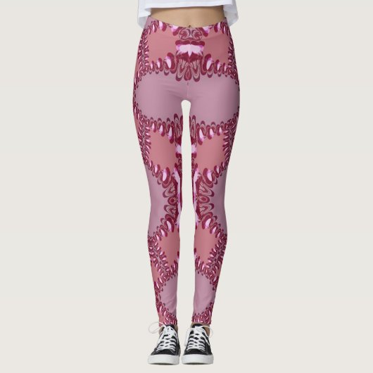 Mushroom Pink Liebe Fraktal Leinen Leggings, die P Leggings (Vorderseite)