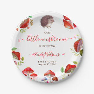 Mushroom Red Watercolor Forest Rustic Baby Dusche Pappteller