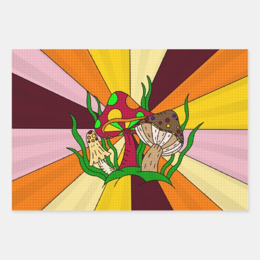 Mushroom Retro Nostalgic Abstrakt Popart Geschenkpapier Set (Vorderseite 3)