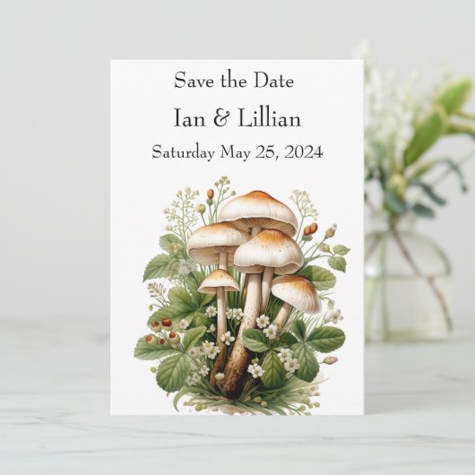 Mushroom Rustic Save the Date Card (Stehend Vorderseite)