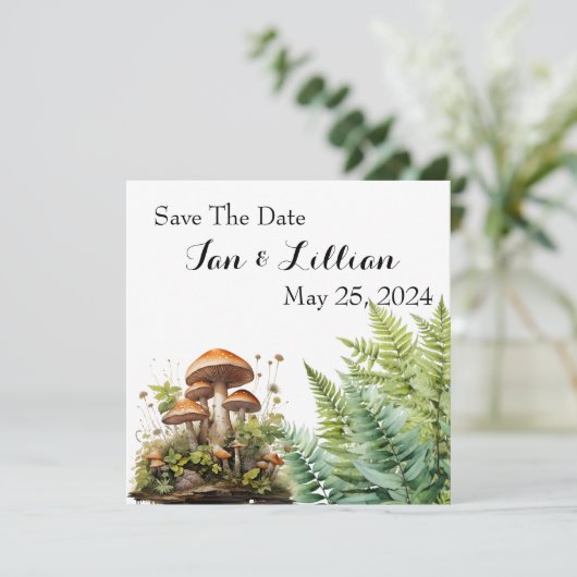 Mushroom Rustic Wedding Save the Date (Stehend Vorderseite)
