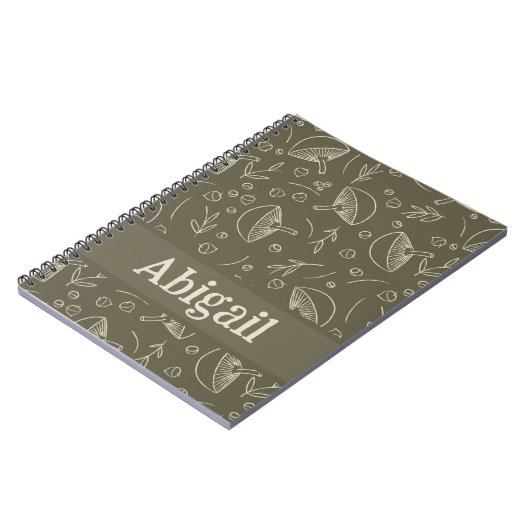 Mushroom Sage Green Woodland Design Funky Boho Notizblock (Linke Seite)