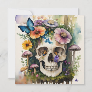 Mushroom Skull Floral Wasserfarbe Kunst Einladung
