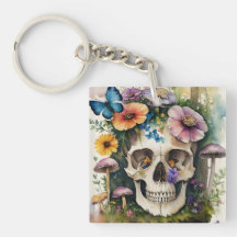 Mushroom Skull Floral Wasserfarbe Kunst