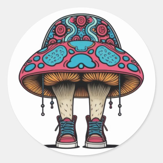 Mushroom Sneaker-Charakter Runder Aufkleber (Vorderseite)
