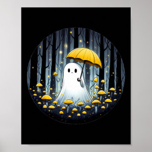 Mushroom Spooky Ghost Halloween Gelben Schirm Poster