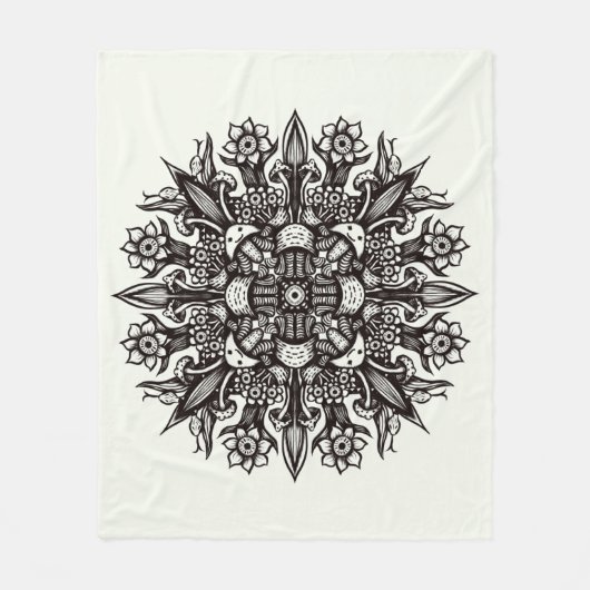 Mushroom tätoto Schwarz-weiß psychedelische Mandal Fleecedecke (Vorderseite)