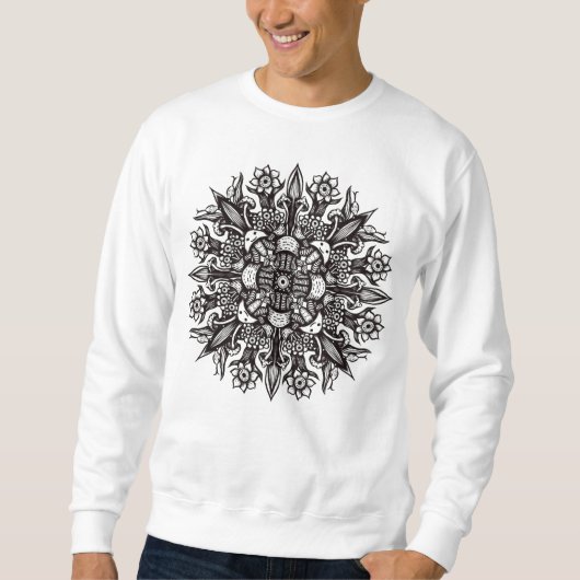 Mushroom tätoto Schwarz-weiß psychedelische Mandal Sweatshirt (Vorderseite)