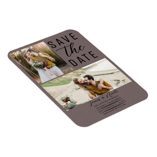 Mushroom Taupe 2 Fotos Save the Date Hochzeit Magnet (Rechte Seite)