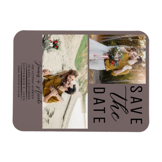 Mushroom Taupe 2 Fotos Save the Date Hochzeit Magnet (Horizontal)