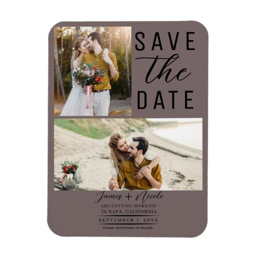 Mushroom Taupe 2 Fotos Save the Date Hochzeit Magnet (Vertikal)
