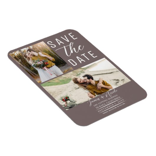 Mushroom Taupe 2 Fotos Save the Date Hochzeit Magnet (Rechte Seite)