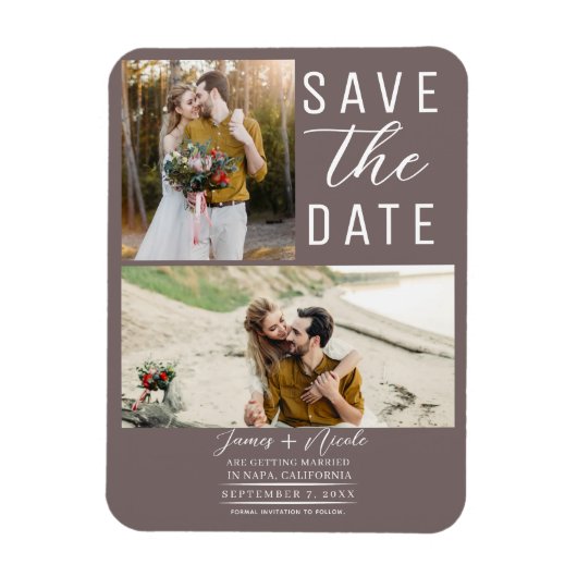 Mushroom Taupe 2 Fotos Save the Date Hochzeit Magnet (Vertikal)