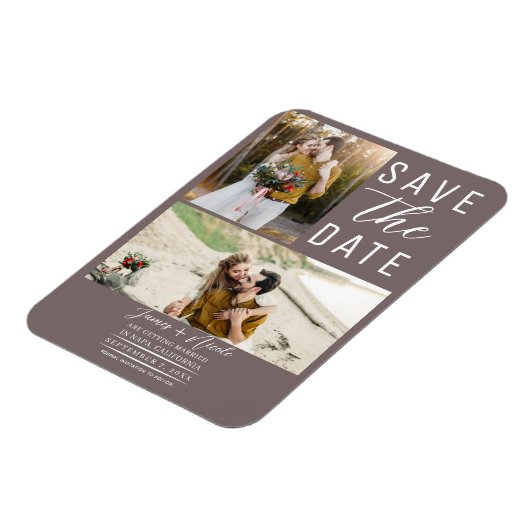 Mushroom Taupe 2 Fotos Save the Date Hochzeit Magnet (Linke Seite)