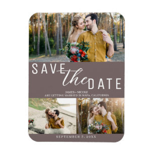 Mushroom Taupe Save the Date Hochzeit 3 Fotos Magnet