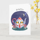 Mushroom Teapot-Hütte Got Well Card Karte (Gelbe Blume)