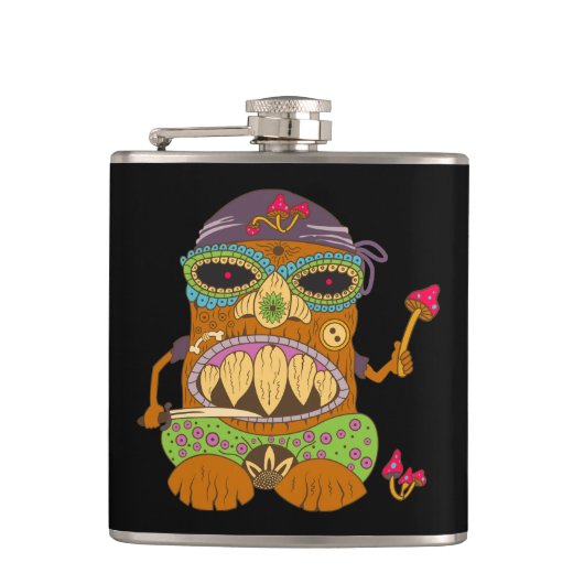Mushroom Tiki Koch, Funny Black Flachmann (Vorderseite)