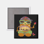 Mushroom Tiki Koch, Funny Black Magnet (Vorderseite/Rückseite)