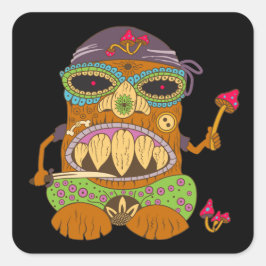 Mushroom Tiki Koch, Funny Black Quadratischer Aufkleber