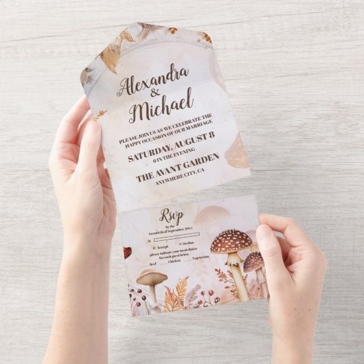 Mushroom Toadstool verzauberte Waldhochzeit All In One Einladung (Abreißen)