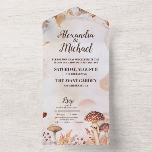 Mushroom Toadstool verzauberte Waldhochzeit All In One Einladung (Innen Boden)