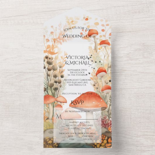 Mushroom Toadstool verzauberte Waldhochzeit All In One Einladung (Innen Boden)