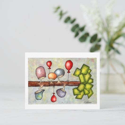 Mushroom Tree Wasserfarbe Postkarte (Stehend Vorderseite)